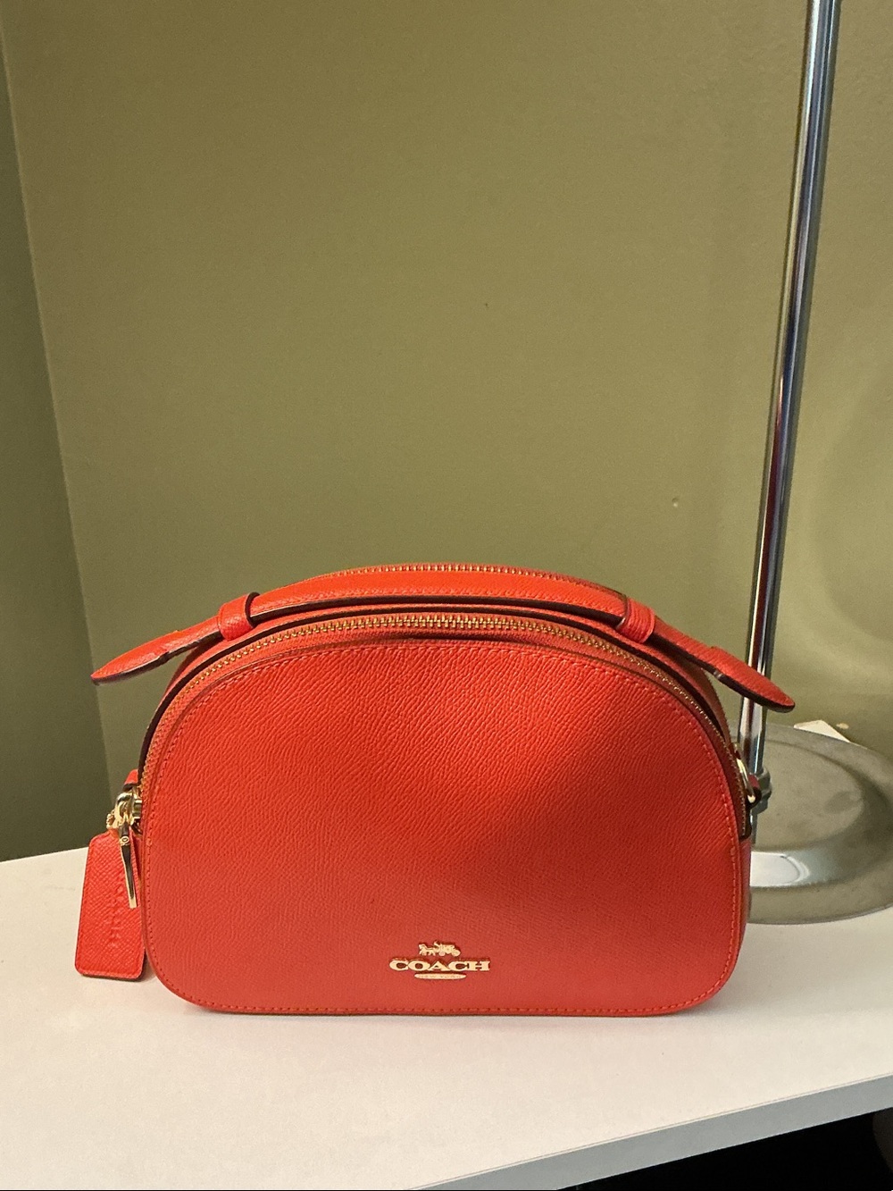 Coach Serena Dome Satchel Crossbody Bag Orange-Red Crossgrain Leather